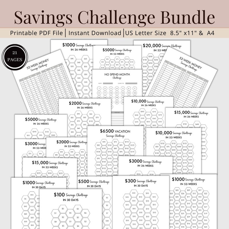 Saving Challenge Printable, Money Saving Binder, 52 Week Challenge ...
