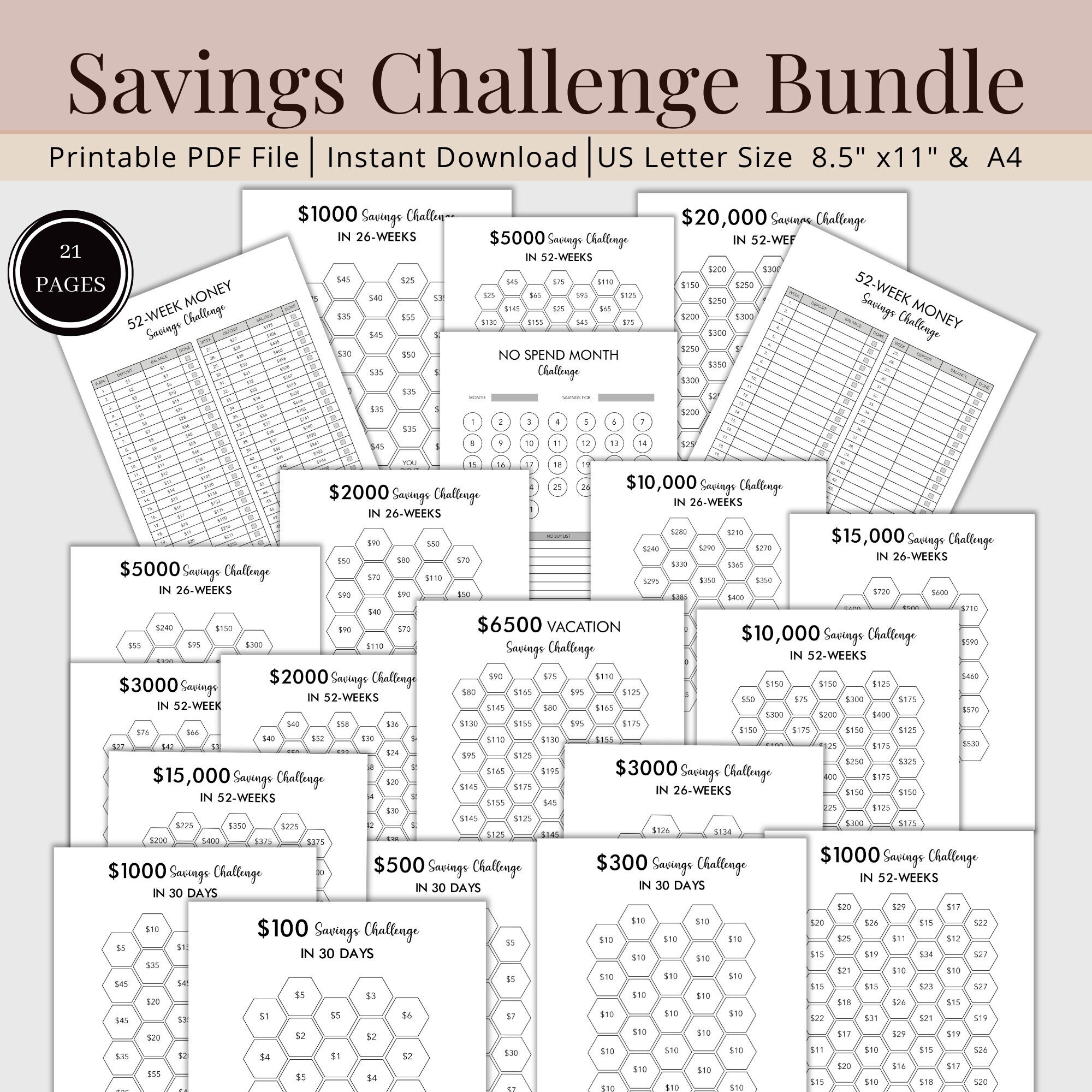 Saving Challenge Printable, Money Saving Binder, 52 Week Challenge ...