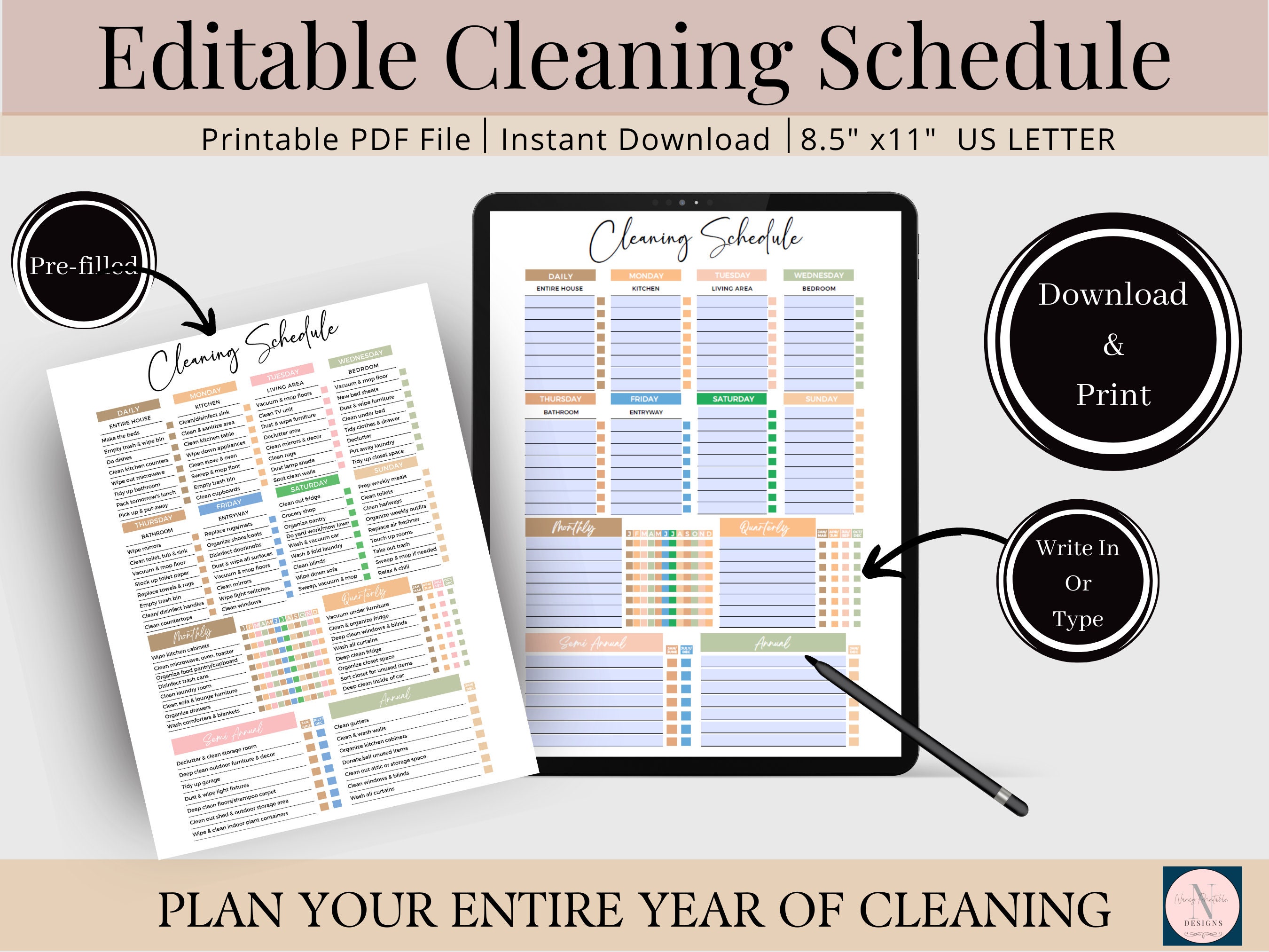 Editable Cleaning Checklist, Printable Cleaning List, Cleaning Schedule ...