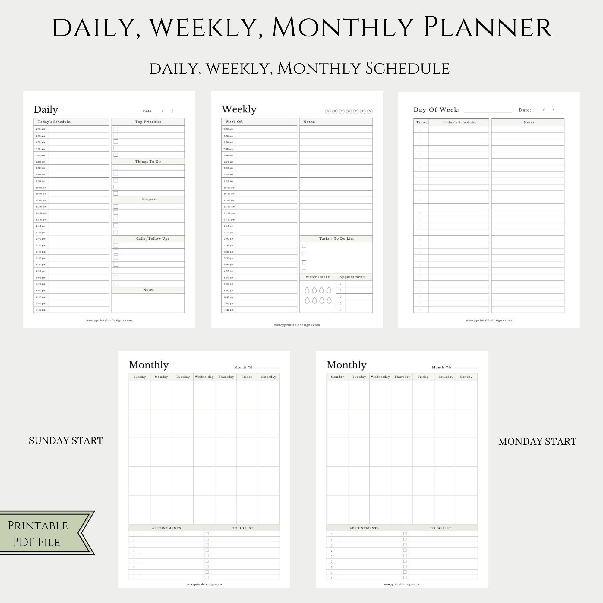 Daily Weekly Monthly Planner, Weekly Schedule, Business Planner, School ...