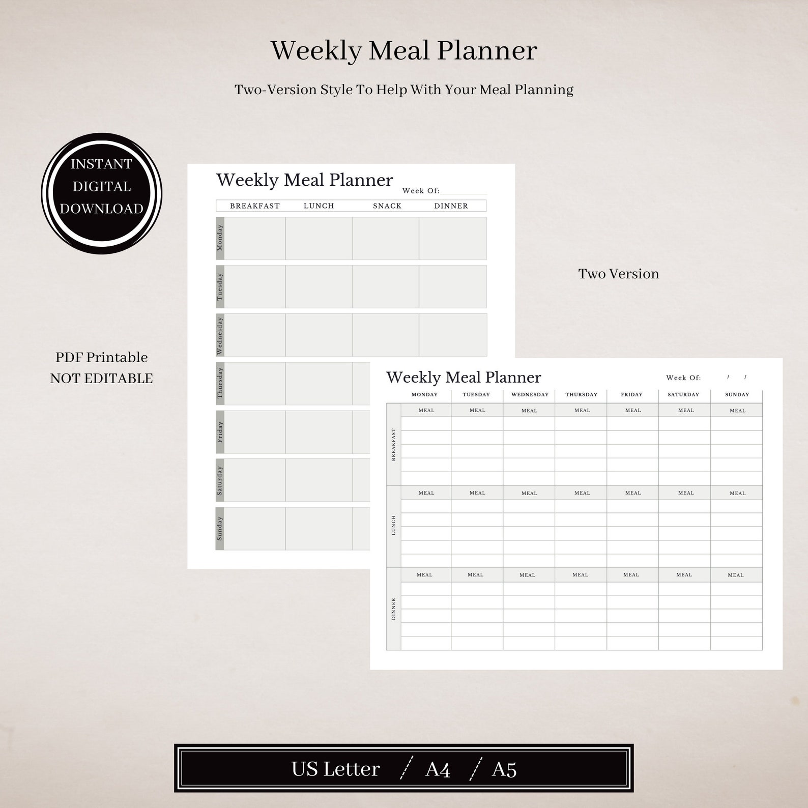 Printable Weekly Meal Planner Menu Board, Digital Kitchen Grocery Meal