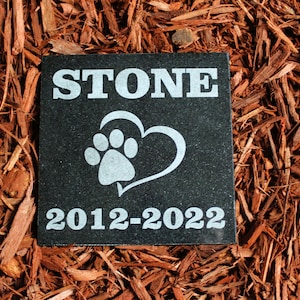 Granite Pet Memorial Stone For Dog or Cat Custom Laser Engraved \ Headstone \ Memorial\ Grave Marker \ Plaque- 6&quot;x6&quot;x3/8&quot;