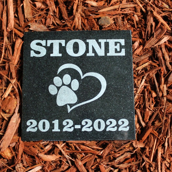 Granite Pet Memorial Stone For Dog or Cat Custom Laser Engraved \ Headstone \ Memorial\ Grave Marker \ Plaque- 6"x6"x3/8"