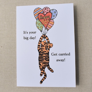 Classic Winnie the Pooh Tigger Birthday Card | Vintage Storybook Greeting Card | Balloons Happy Birthday Card | Cute Birthday Celebration