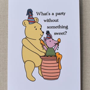 Classic Winnie the Pooh Birthday Card | Cute Piglet & Pooh Party Card | Vintage Storybook Greeting Card | Sweet Birthday Card