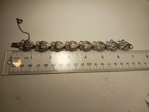 Coro signed Silvertone Leaf Bracelet, Embossed He… - image 2