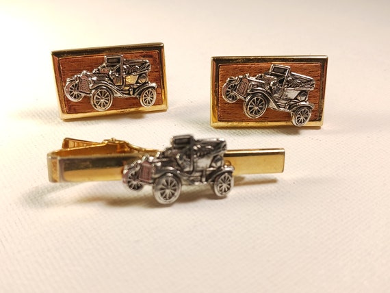 Anson signed Antique Car Cufflinks and Tie Clip, … - image 5