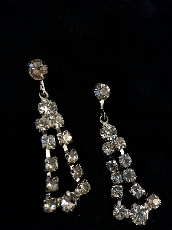 Vintage Rhinestone Dangle Earrings: 1960s Bridal … - image 7