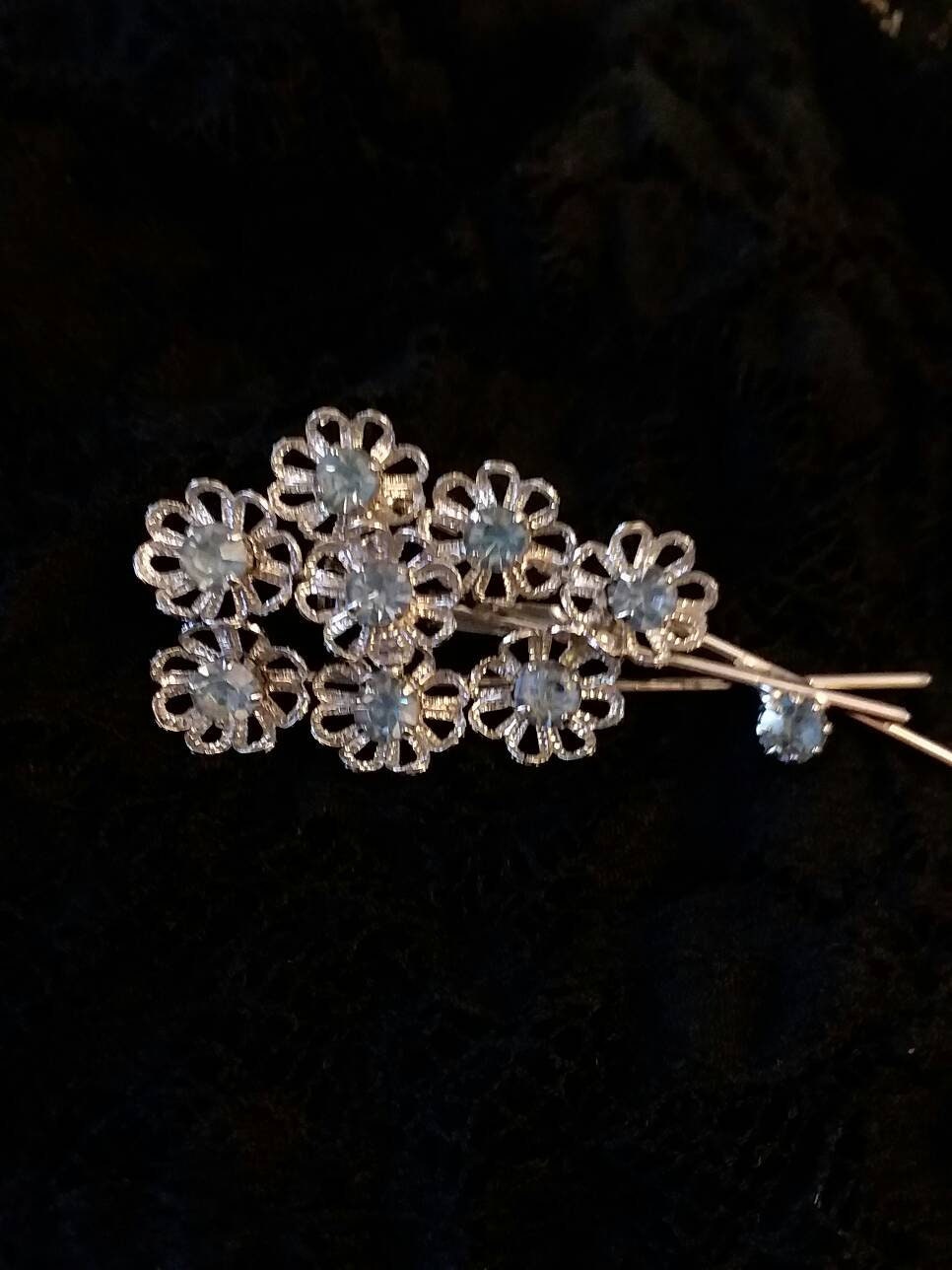 Blue Rhinestone Flower Bouquet Brooch Vintage Floral Spray Etsy