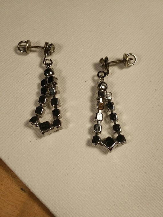 Vintage Rhinestone Dangle Earrings: 1960s Bridal … - image 8
