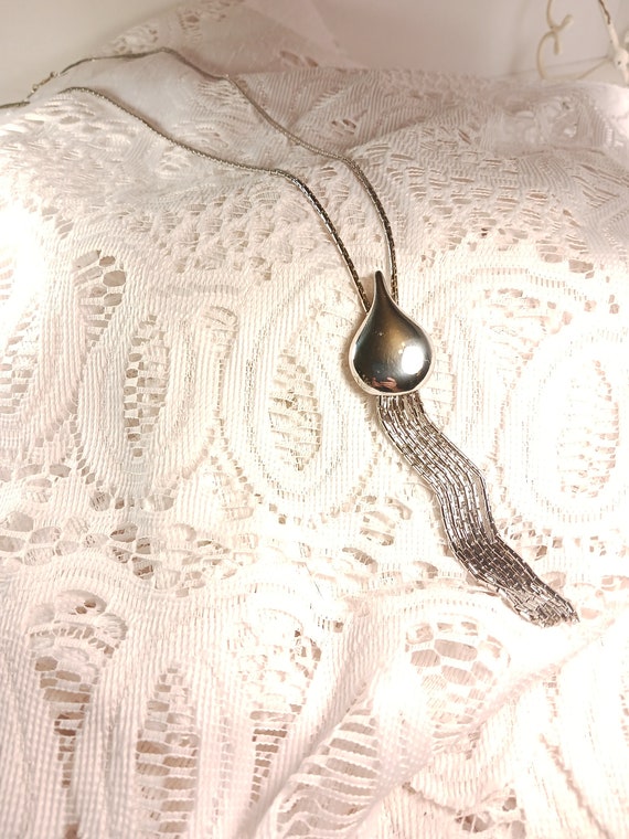 Monet signed Silver tone Teardrop Lariat Necklace… - image 8