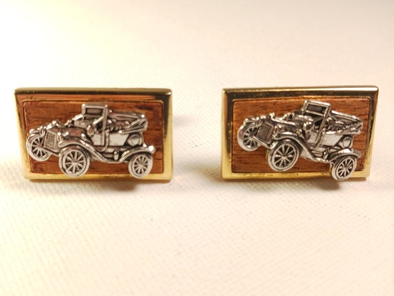 Anson signed Antique Car Cufflinks and Tie Clip, … - image 3
