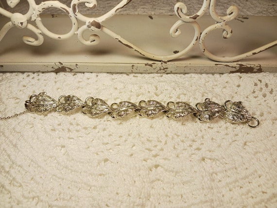 Coro signed Silvertone Leaf Bracelet, Embossed He… - image 4