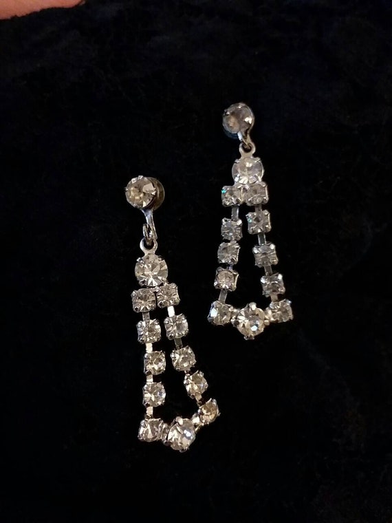 Vintage Rhinestone Dangle Earrings: 1960s Bridal … - image 3