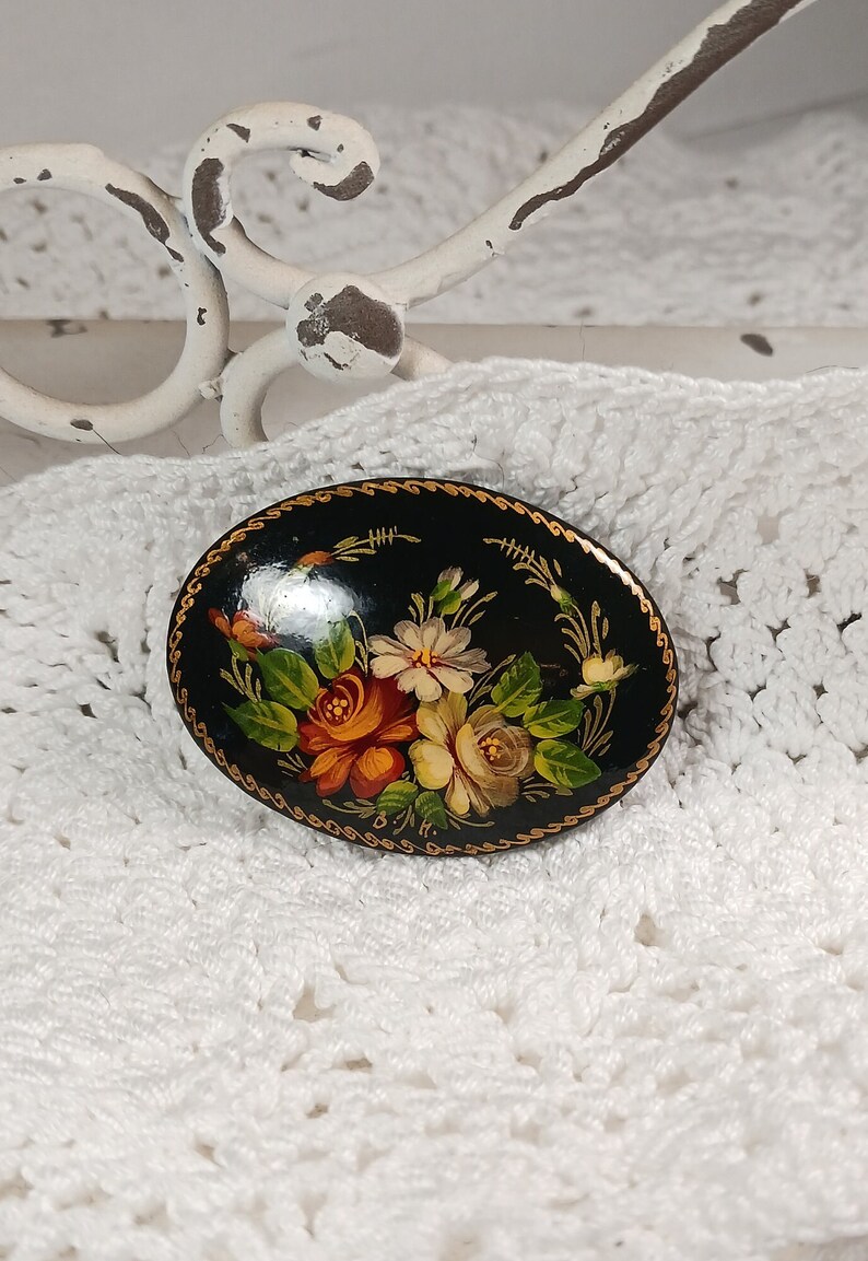 Russian Signed Vintage Flowers Brooch (Blue)