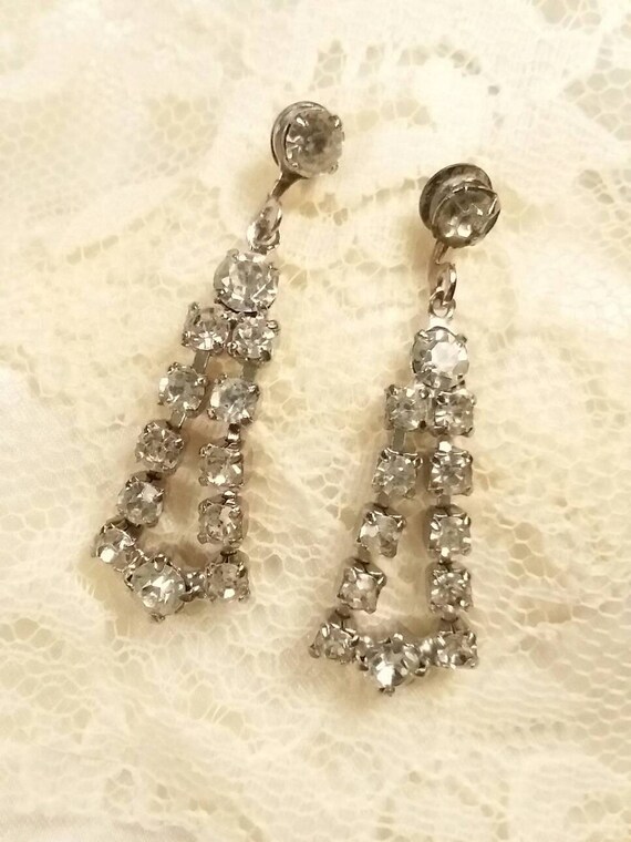 Vintage Rhinestone Dangle Earrings: 1960s Bridal … - image 4