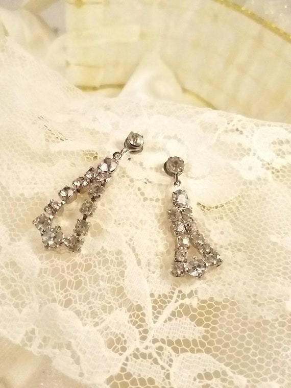 Vintage Rhinestone Dangle Earrings: 1960s Bridal … - image 6