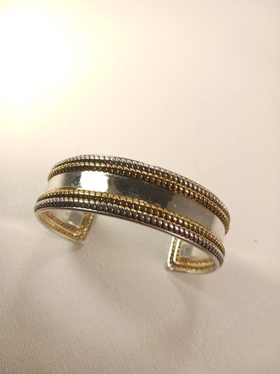 Best signed Silver and Gold Tone Cuff Bracelet, V… - image 4