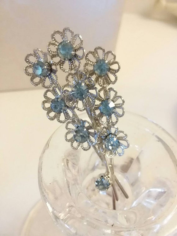 Blue Rhinestone Flower Bouquet Brooch Vintage Floral Spray Etsy
