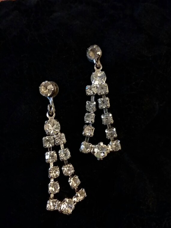 Vintage Rhinestone Dangle Earrings: 1960s Bridal … - image 5