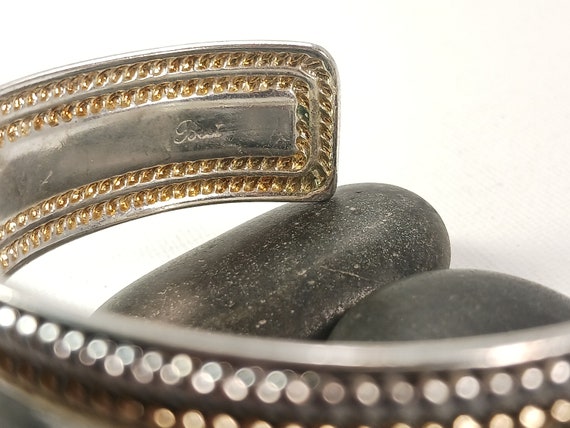 Best signed Silver and Gold Tone Cuff Bracelet, V… - image 7