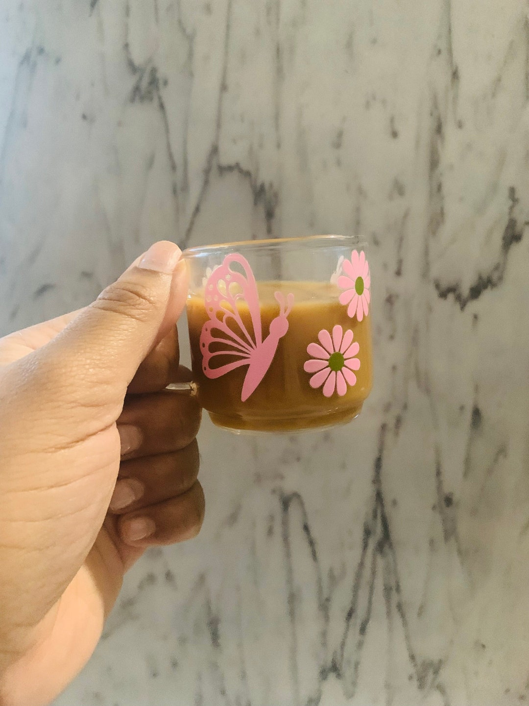 Pink Butterfly Espresso Cup, 3oz Espresso Cup, Butterfly Espresso Cup