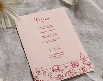 Minimal Hand Drawn Dinner Party Menu, Reception Dinner, Birthday Party, Supper Club Printable Customisable Customizable Digital Invitation