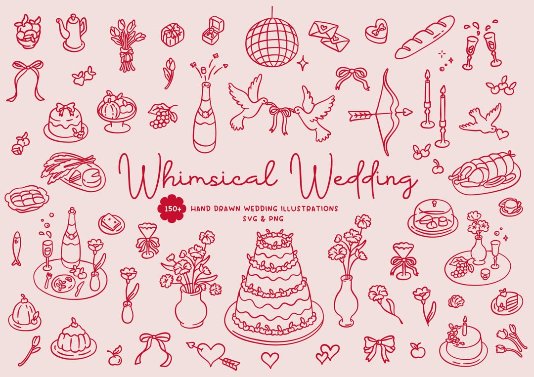 150+ Whimsical Hand Drawn Wedding Illustration Collection | Wedding ...