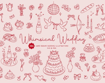 150+ Whimsical Hand Drawn Wedding Illustration Collection | Wedding Clipart | Wedding Icons | Wedding Illustrations PNG and SVG | Digital