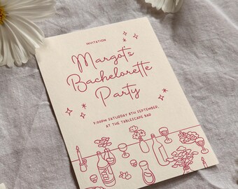Minimal Bachelorette Party Invite, Hen Do, Dinner Party Invitation, Printable Customisable Customizable Digital Hand Drawn Reception Dinners