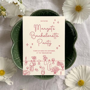 Minimal cute table menu invite. Customisable invitation for supper clubs, dinner parties, birthday parties, bachelorette parties, hen dos, new year celebrations, and special occasions! Customise a dinner invite to print at home or in a print shop.