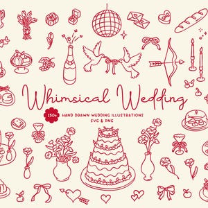 150+ Whimsical Hand Drawn Wedding Illustration Collection | Wedding Clipart | Wedding Icons | Wedding Illustrations PNG and SVG | Digital