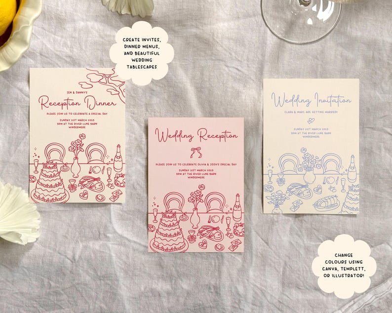 150+ Whimsical Hand Drawn Wedding Illustration Collection, Wedding Clipart, Wedding Icons, digital SVG and PNG wedding illustration collection, create reception dinner menus, wedding invites, wedding posters, and table place settings.
