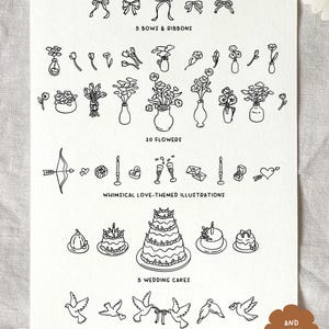 Cute, beautiful and elegant wedding illustrations for the perfect whimsical and romantic summer wedding and reception dinner. Unique wedding celebration curated digital wedding invites, wedding table place settings, and wedding posters.