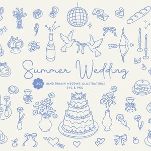 150+ Whimsical Hand Drawn Summer Wedding Illustration Collection | Wedding Clipart | Wedding Icons | Wedding Illustrations PNG and SVG | Digital