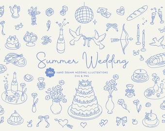 150+ Whimsical Summer Wedding Illustration Collection | Wedding Clipart | Wedding Icons | Wedding Illustrations PNG and SVG | Digital