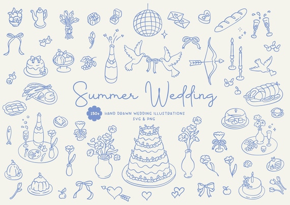 150+ Whimsical Summer Wedding Illustration Collection | Wedding Clipart | Wedding Icons | Wedding Illustrations PNG and SVG | Digital