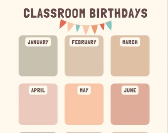Soft Neutral Classroom Birthdays Poster