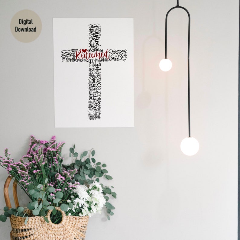 Printable Christian Cross Word Art: Inspirational Scripture Wall Decor ...