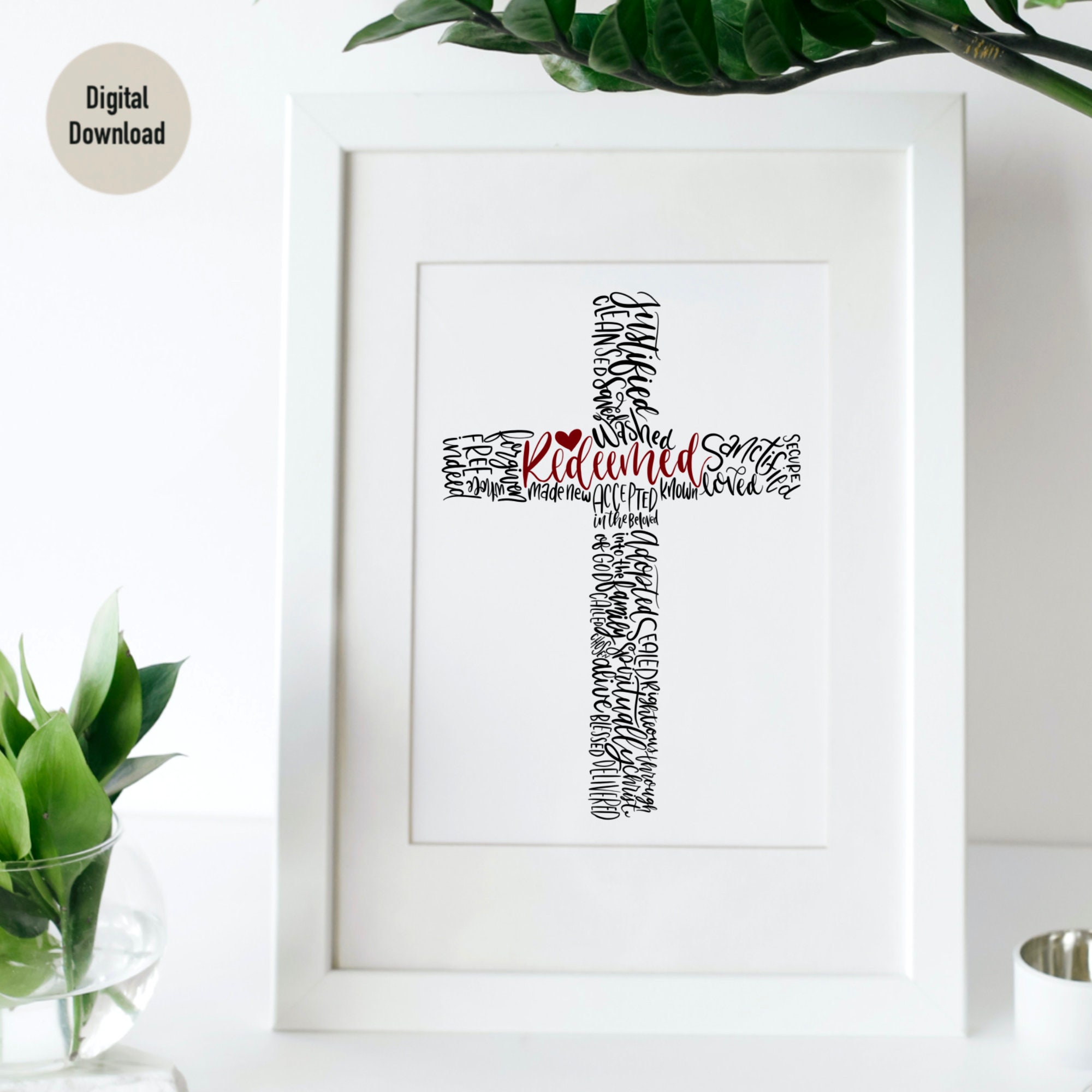 Printable Christian Cross Word Art: Inspirational Scripture Wall Decor ...