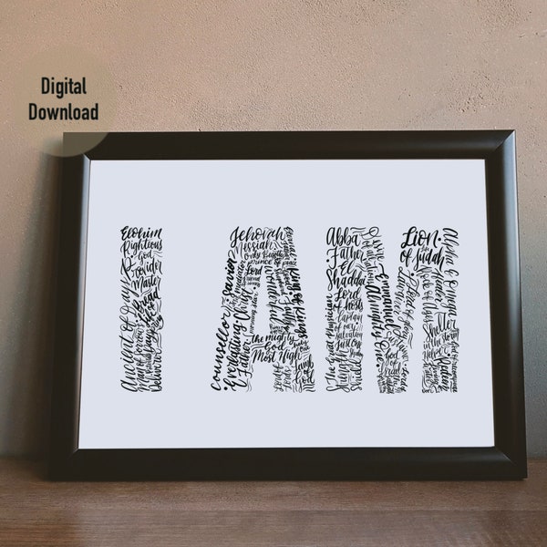 Names of God, Scripture Art Download, Scripture Word Art, King James Version, Bible Verse Wall Art