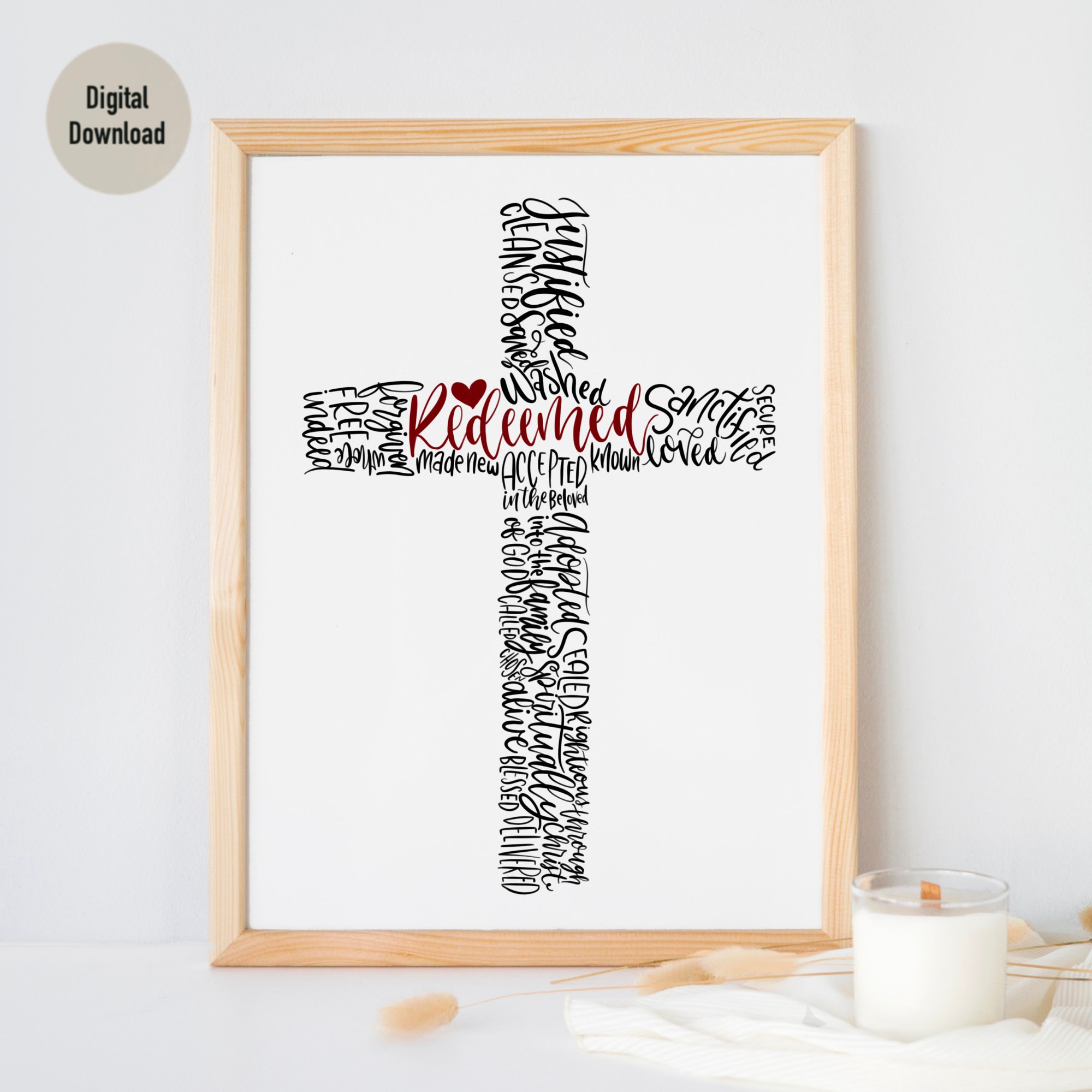Printable Christian Cross Word Art: Inspirational Scripture Wall Decor ...