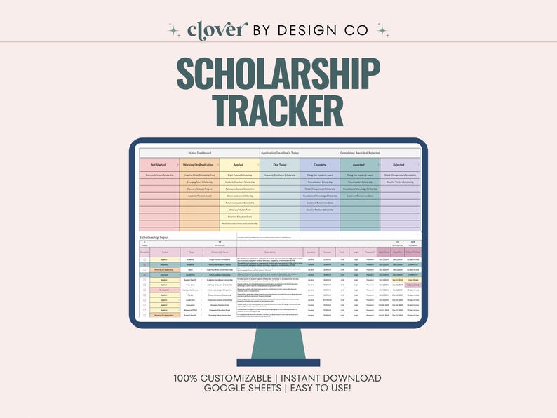 Seguimiento de becas en Hojas de cálculo de Google: Universidad, Organizador de solicitudes, Calendario inteligente (Descarga digital) imagen 1