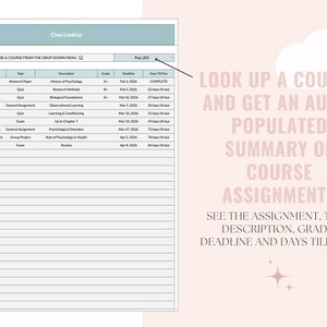 Student Course & Assignment Tracker: University Planner, College (Google Sheets Template) image 6