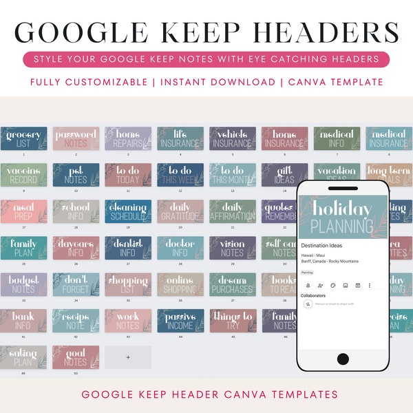 Everyday Google Keep Header Templates for Home, Fully Customizable Canva Template, Grocery List, Task Tracker, Set Reminders, Planner, To Do