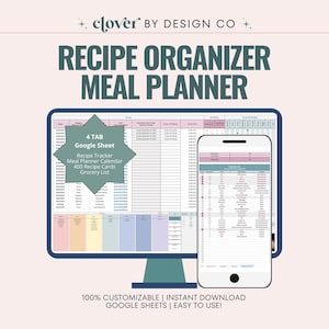 Organiseur de recettes Google Sheets : planificateur de repas avec liste de courses, calendrier intelligent (téléchargement numérique)