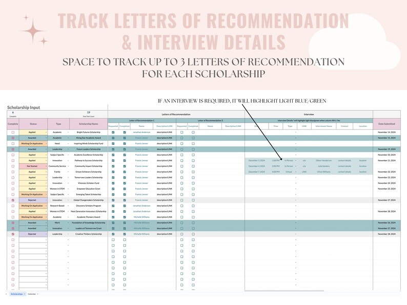 Scholarship Tracker Google Sheets: College, University, Application ...