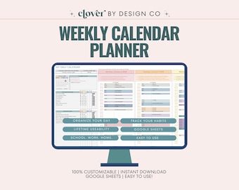 Weekly Digital Planner: Google Sheets Calendar, Habit & Task Tracker (Digital Download)