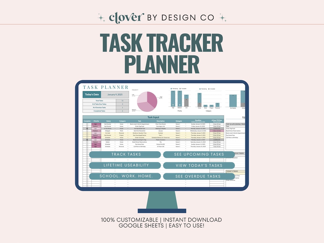 Task Tracker Google Sheets: Productivity Planner, Life, Work, School ...