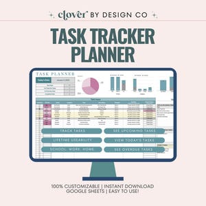 Seguimiento de tareas de Hojas de cálculo de Google: Planificador de productividad para la vida, el trabajo y la escuela (Descarga digital, editable)